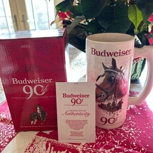 Budweiser 90th Anniversary Red and White Mug